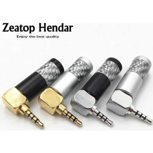 2Pcs Gold / Silver Plated Angle 2.5mm 4Pole Stereo Male Jack 2.5 Audio Plug for DIY Repair Hifi Earphone Carbon Fiber Connector