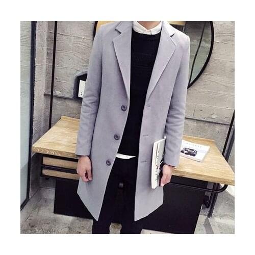 2017 Hot New Long Mens Trench Coat Wool Turn-down Collar Winter Casual Solid Woolen Overcoat Men Gothic Trench Coat Men T194