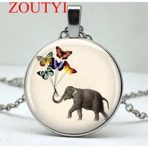 2018/fashion hot elephant and butterfly balloon round pendant necklace, men and women wear jewelry necklace