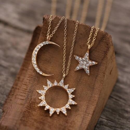 2021 Ladies Simple Star Moon and Sun Pendant Necklace Bohemian Gold Personality Charm Collar Fashion Aesthetic Earring Jewelry