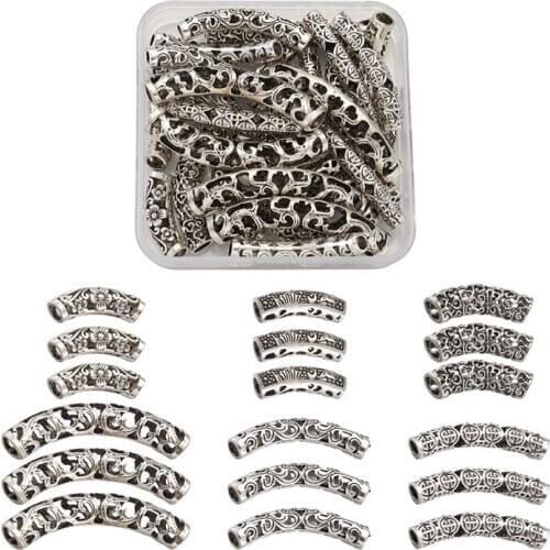 30pcs/box Alloy Tube Beads Hollow Curved Spacer Beads Tibetan Style for Jewelry Making DIY Bracelet Necklace Accessories Finding