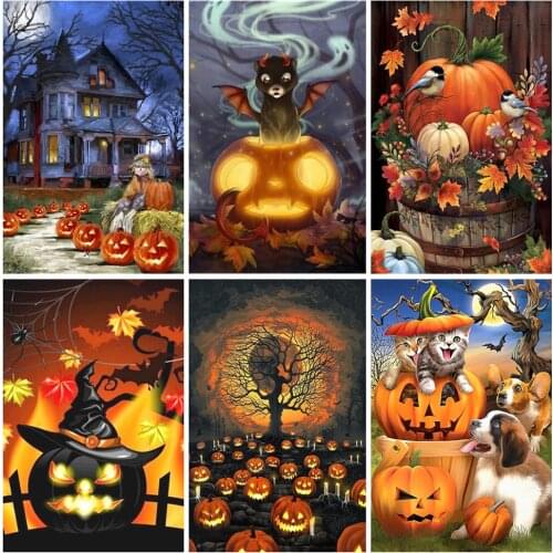 5D DIY Diamond Painting Pumpkin Lantern Animal Mosaic Full Round Drill Diamond Embroidery Halloween Home Decor Ornaments Gift