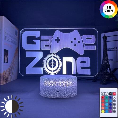 Gaming Room Acrylic 3D LED Night Light On the Table Game Zone Logo 16 Colors Changing USB For Kids Bedroom Decor Toys Gift
