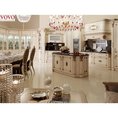 White solid wood kitchen set with full tall cabinets