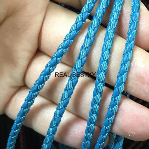 5m/Lot Approx : 3.2mm Teal Round Braided Leather Cord Craft Bracelet Findings Leather Cords Rope Diy Jewelry Making Leather