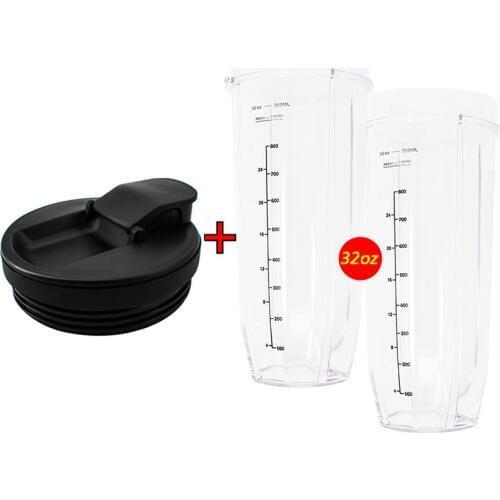 2pcs 32 oz Ounce Cup with Spout Sip Seal Lid Spare Replacement Parts Accessories for Nutri Ninja Auto-iQ and Duo Blenders Juicer