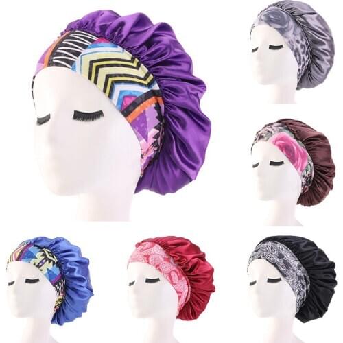 Women Ethnic Floral Wide Band Slouchy Night Sleep Bonnet Chemo Hat Hair Care Cap Head Wrap Shower Cap Hair Styling Tools