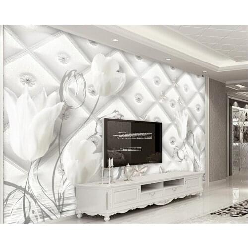 Customized wallpaper 3d high-end simple European white calla lily line mural three-dimensional soft package background wall обои