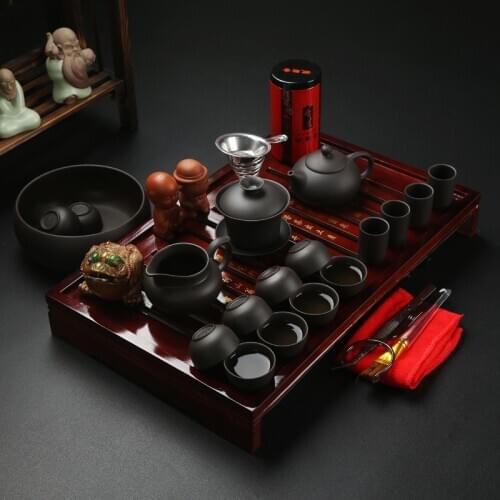Chinese Kung Fu Tea Set Porcelain Teapot Pot Cup Elegant Kettle Wood Holder Tray Gifts Tea-Set Drinkware Cup Tureen