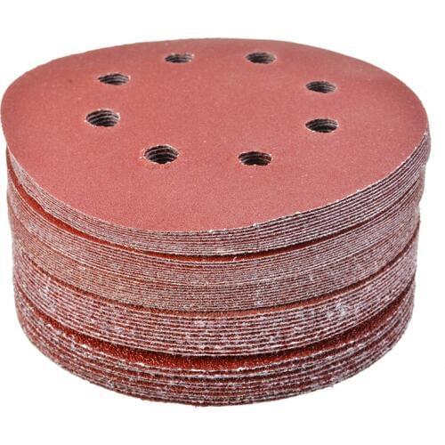 50pcs 8 Holes Round Sanding Paper Discs 125mm/5" Sander Pads Sheet Hook And Loop 40 60 80 120 240#Grits Orbital Abrasive Tool