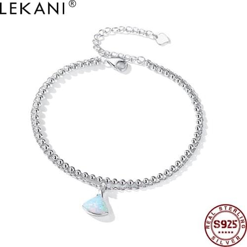 LEKANI Sterling Silver 925 Jewelry Trendy Multicolor Shell Charm Bracelet For Women Bohemian Style Beaded Double Chain Bracelets