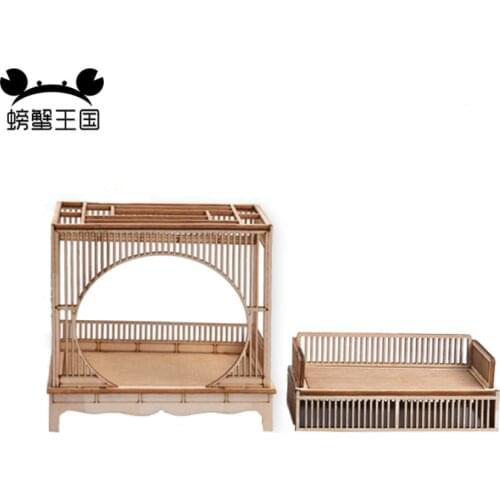 1:25 Dollhouse mini Furniture Miniature Doll House accessories Chinese Style Wood Bed Model