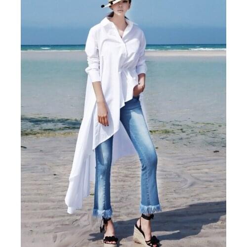 Fashion irregular shirt long design shirt dovetail sweep elegant personality loose top female 18332