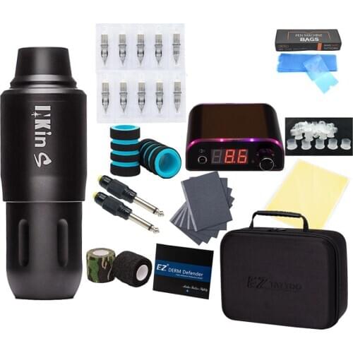 EZ Complete Beginner Tattoo Kit Motor Pen Machine with Power Supply Foot Pedal Cartridge Tattoo Needles Set Tattoo Supply