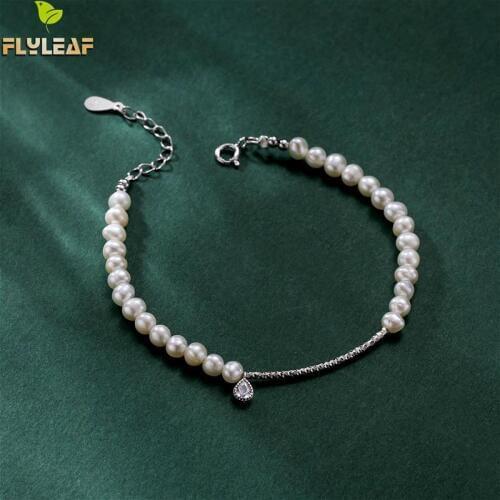 Nature Freshwater Pearls Real 925 Sterling Silver Bracelets For Women Cubic Zirconia Fine Jewelry Bracelets & Bangles Flyleaf