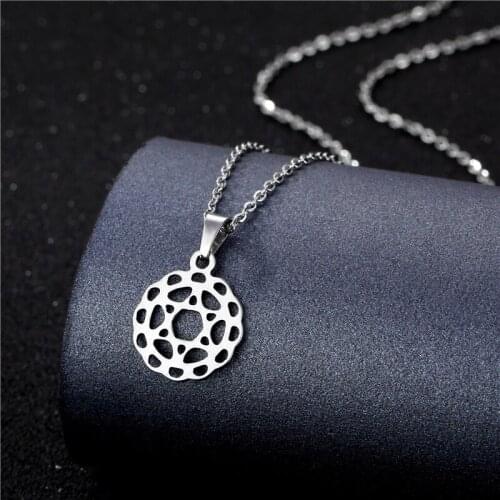 Stainless Steel Hollow Lotus Geometric Round Six-pointed star Pendant Chain Necklace Love Woman Mother Girl Gift Wedding Jewelry