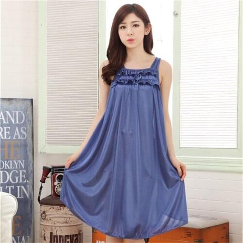 Plus Size Nightgowns Summer Dressing Gowns Girls Nightshirts Loose Sleeveless Knee-length Nightdress Ice Silk Sleepshirt AD376