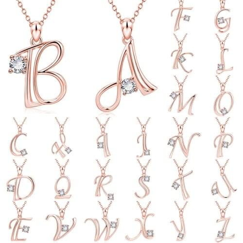 New Minimalist Rose Gold 26 A-Z Letters Necklace Initial Name Crystal Necklace For Women Big Letter Pendant Necklace Jewelry