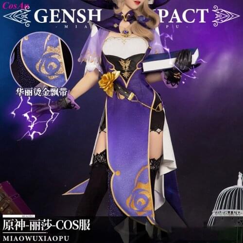 New Arrival Game Genshin Impact Lisa Cosplay Costume Fashion Romantic Purple Combat Uniform Female Role Play Clothing S-XL