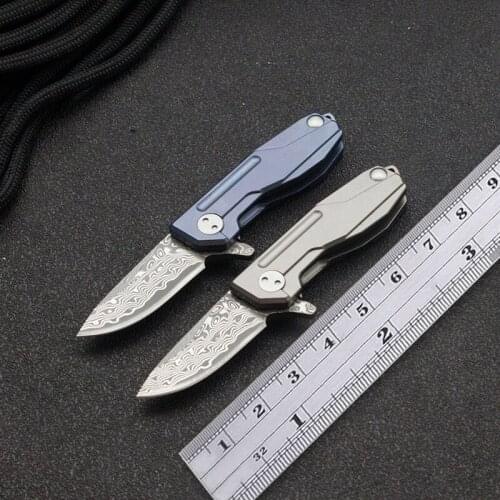 Damascus Steel Penknife with titanium handle penknife mini necklace penknife with chain around neck