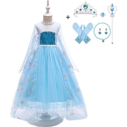 Girls Princess Elza Dress Costume Cosplay Halloween Birthday Party Vestidos Fantasia with Accessories Childrens Clothing