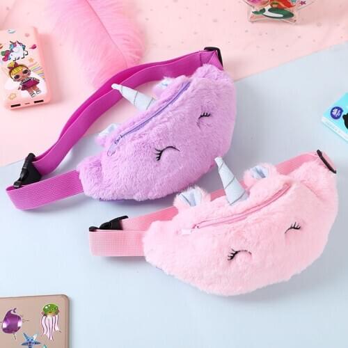 Unicorn Waist Bag Girl Student Plush Chest Bag Packs Lovely Teenager Cute Belt Bag Pocket Cartoon Flannel Cute Waist Pack