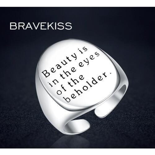 BRAVEKISS 925 Silver Ring Alphabet Rings For Ladies Engagement polished finish adjustable open Letter Ring Jewelry BLR0306