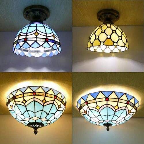 Tiffany Stained Glass Ceiling Lamp Mediterranean Simple Modern Round Ceiling Lamp Engineering Lamp