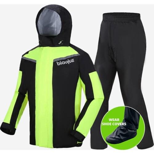 Unisex Waterproof Motorcyclist Rain Suit Green Moto Raincoat Rain Coat Jacket Pants Motorcycle Fishing Motorbike Biker Rain Set