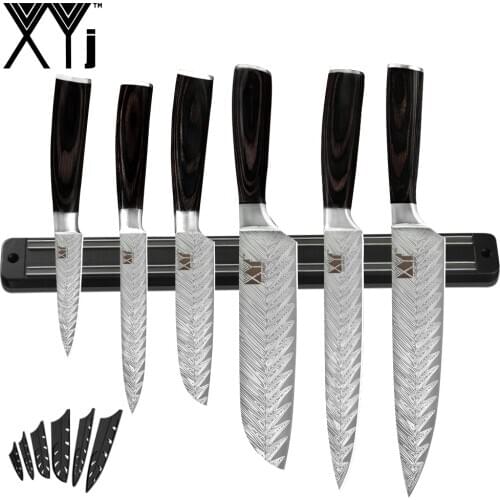 XYj 7pcs Stainless Steel Knife Set 13'' Wall Knife Holder Meat Fish Vegetable Cooking Tools Knife Sheath Kitchen Accessory
