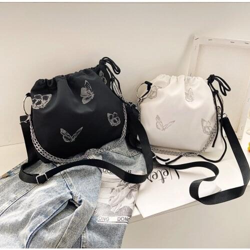 Youth Ladies Simple Versatile Bag Fashion Luminous Butterfly Messenger Bag Women Drawstring Chain Shoulder Pouch