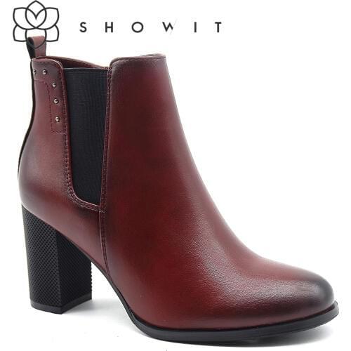 Women shoes winter spring gradient ramp Females chelsea footwear Square and High Heel Ankle Classic Boots With Round Toe ankle