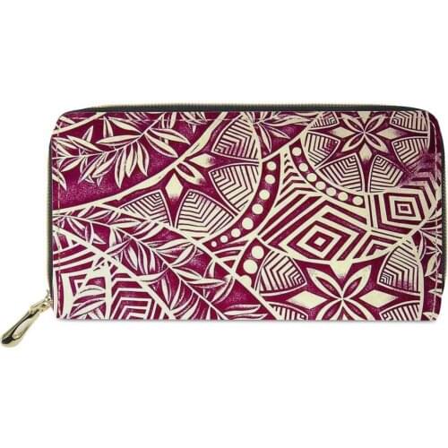 Dropship Custom Printed Women Ladies Purse Long Zipper Clutch Money Bags Credit Card Polynesian tribal style PU Leather Wallets