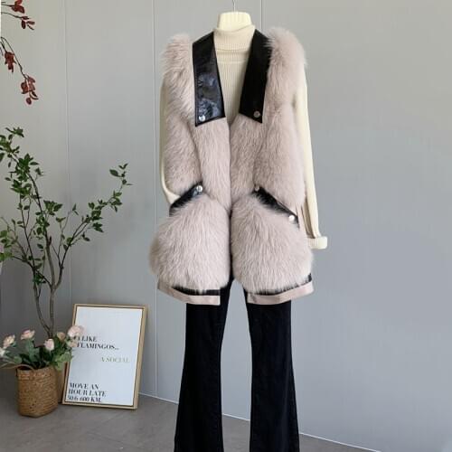 FURSARCAR 2020 New Real Natrual Fox Fur Vest Genuine Motorcycle Leather Fur Women Winter Waistcoat Sheep Skin Fox Fur Gilet