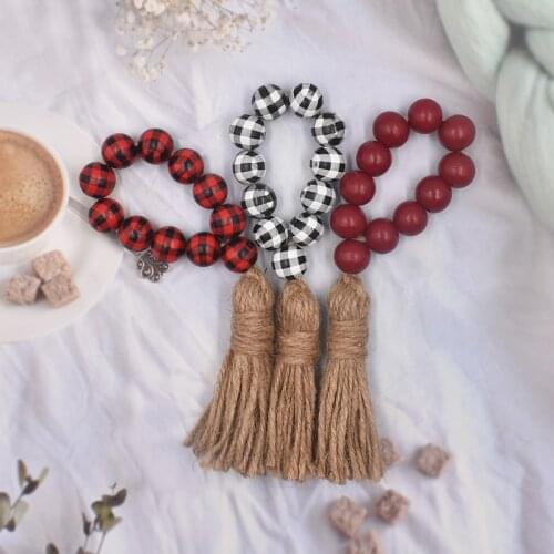1pc Wood Bead Garland with Tassels DIY Tassel Pendant Wooden Farmhouse Beads Home Decoration Natural Wood Bead Room Decor 2021