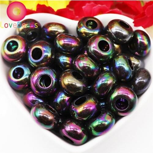 10Pcs Black Handmade Color Resin Murano Charms Big Hole Round Spacer Beads Fit Pandora Bracelet Snake Chain Jewelry Making Craft