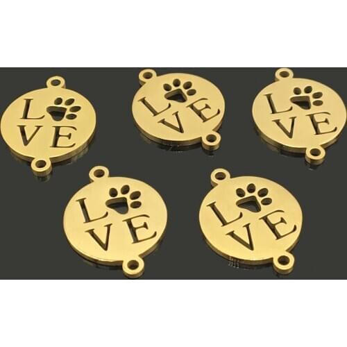 10pcs Love Dog Paw Gold Stainless Steel Bracelet Necklace Charm for DIY Jewelry Making