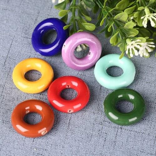 5Pcs Candy Color Round Circle Porcelain Donut Pendant Handmade Ceramic Donut Shape Beads 8*28mm Fit Necklace Jewelry Making DIY