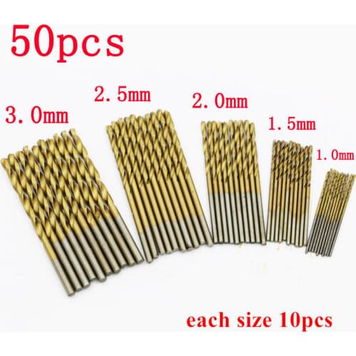 50Pcs 1Set Titanium Coated Drill Bits High Speed Steel Drill Bit Set High Quality Power Drilling Tools for Wood