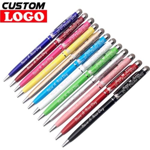 50Pcs/Lot Mini Metal Capacitive Touch Screen Microfiber Stylus Roller Ballpoint Pen Gift For apple iPad iPhone Free Custom Logo