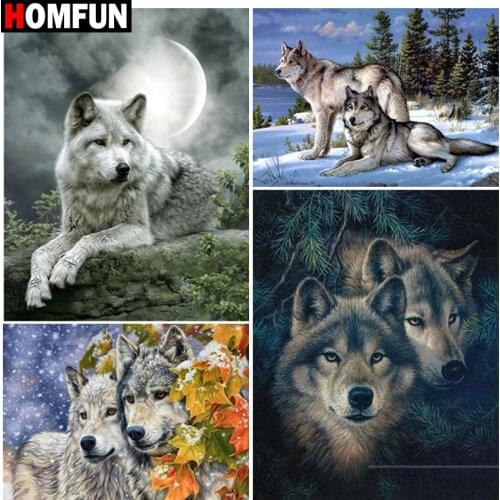 HOMFUN Full Square/Round Drill 5D DIY Diamond Painting "Animal wolf landscape" Embroidery Cross Stitch 5D Home Decor Gift