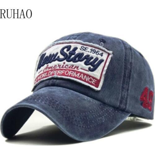 RUHAO Dad Hat Washed Baseball Cap Fitted Cap Snapback Hat For Men Bone Women Gorras Casual Casquette Letter Black Cap