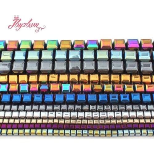 3/4/6/8mm Natural Hematite Faceted Cube Blue.Green Purple Stone Bead For DIY Necklace Bracelet Earring Jewelry Making Strand 15"