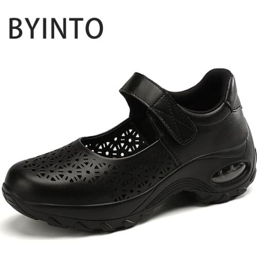 Big Size 35-42 Summer Women Sports Tennis Hole Shoes Super Light Breathable Hollow Leather Chunky Female Sneakers Tenis Feminino