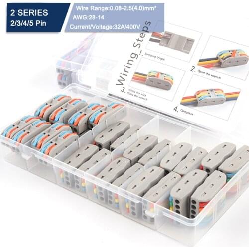 Boxed Quick Wire Connector 2/3/4/5 Pin Conductor 222 SPL TYPE Push-In Terminal Block universal Cable Splitter Electric Connector