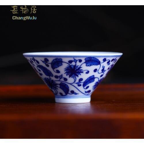 Changwuju in Jingdezhen Cups & Saucers Eco-Friendly Kung-Fu tea ware hand painted blue and white hat shape chinese tea cup