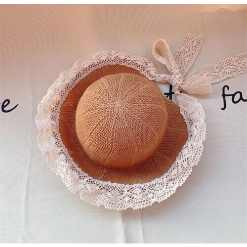 Kids Girls Hats Summer Lace Flowers Caps soft Breathable Straw Hat Elegant Sunhat Lovely toddler Baby Bonnet holiday clothes