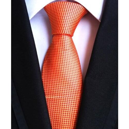 8cm Designer Woven Ties Golden Orange Grids Necktie for Wedding Business