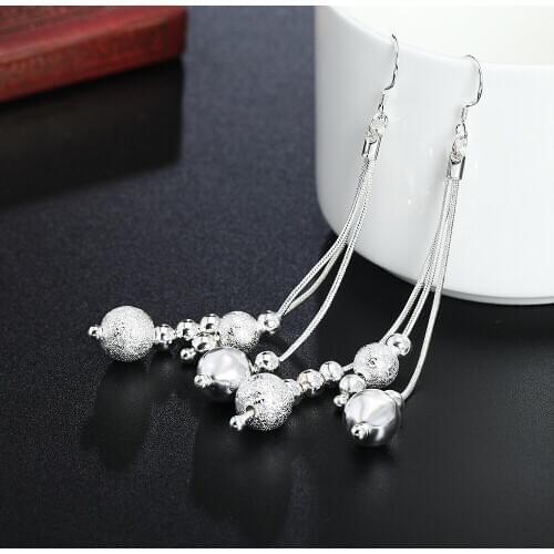 For women lady wedding , Silver color fashion charm beads chain charms female beautifully earring jewelry JSHE006