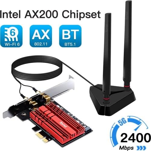 3000Mbps Wifi6 Dual Band Intel AX200 PCIe Wireless Wifi Adapter 2.4G/5Ghz 802.11ac/ax Bluetooth 5.1 AX200NGW Card For PC Windows